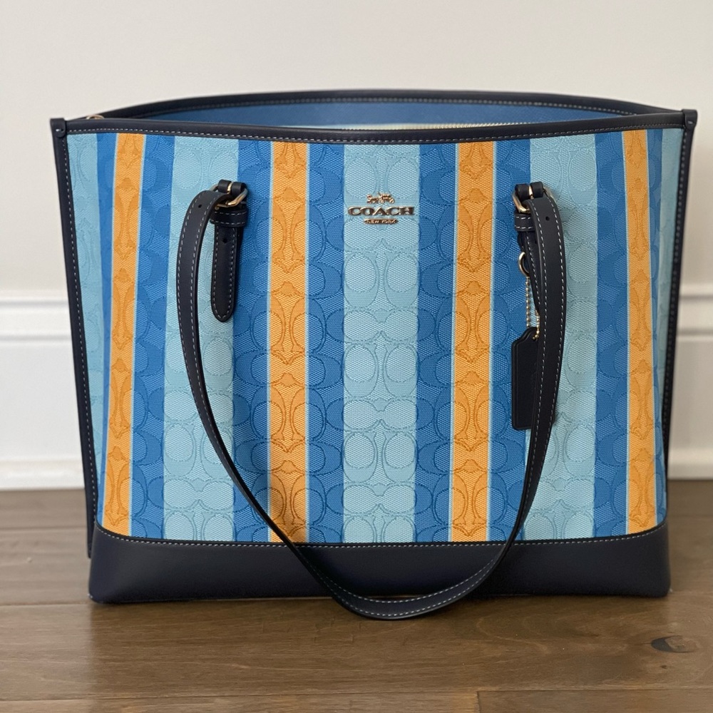 Coach signature tote blue and yellow